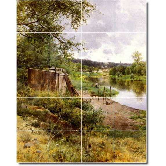 Ceramic Tile Mural-Emilio Sanchez-Perrier Waterfront Painting 162. 48" w x 60" h using (20) 12 x 12 ceramic tiles