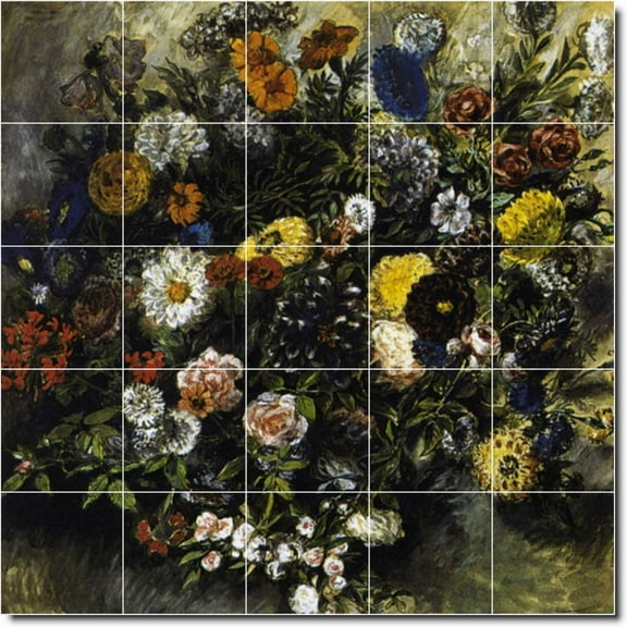 Ceramic Tile Mural-Eugene Delacroix Flowers Bathroom Tile Mural 10. 21.25" w x 21.25" h using (25) 4.25 x 4.25 ceramic tiles