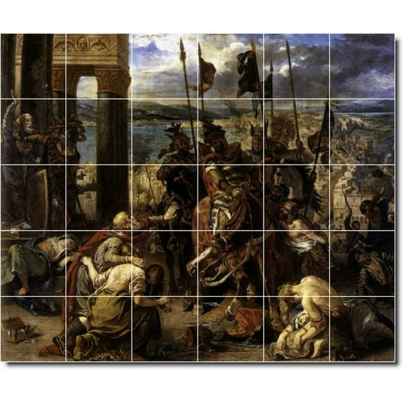 Ceramic Tile Mural-Eugene Delacroix Historical Floor Tile Mural 20. 25.5" w x 21.25" h using (30) 4.25 x 4.25 ceramic tiles