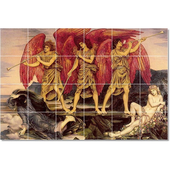 Ceramic Tile Mural-Evelyn De Morgan Angels Tile Mural Interior Renovate Decor. 36" w x 24" h using (24) 6 x 6 ceramic tiles