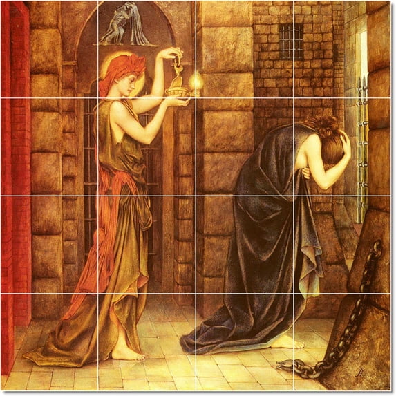 Ceramic Tile Mural-Evelyn De Morgan Women Painting 79. 17" w x 17" h using (16) 4.25 x 4.25 ceramic tiles