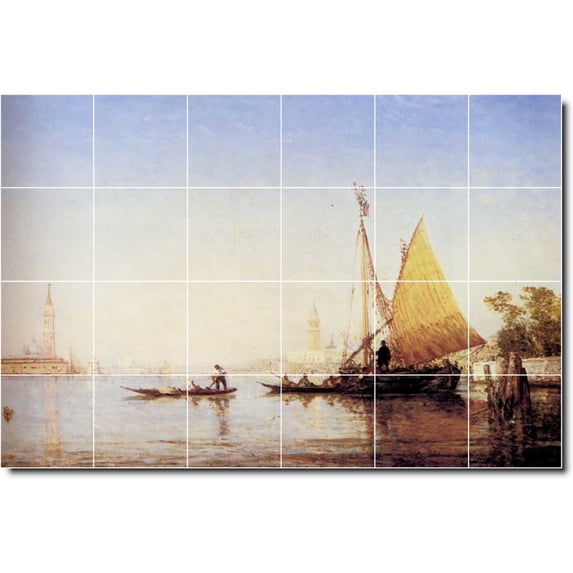 Ceramic Tile Mural-Felix Ziem Ships Floor Tile Mural 15. 72" w x 48" h using (24) 12 x 12 ceramic tiles