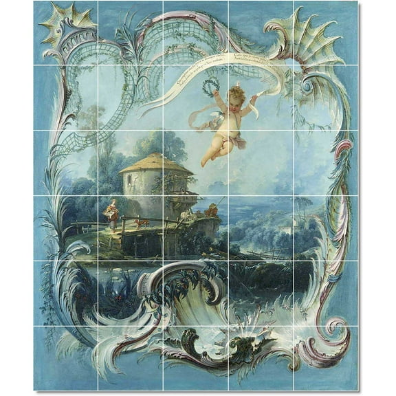 Ceramic Tile Mural-Francois Boucher Angels Tile Mural Floor Design. 21.25" w x 25.5" h using (30) 4.25 x 4.25 ceramic tiles