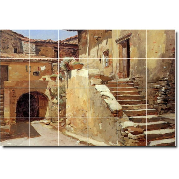 Ceramic Tile Mural-Frank Duveneck Village Painting 47. 25.5" w x 17" h using (24) 4.25 x 4.25 ceramic tiles