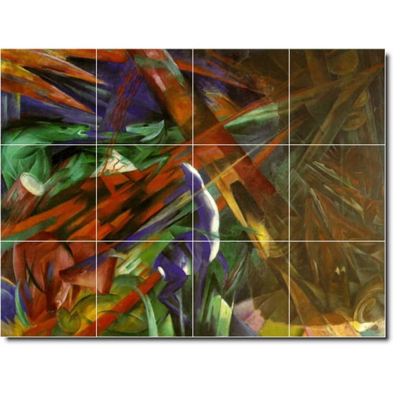 Ceramic Tile Mural-Franz Marc Abstract Backsplash Tile Mural 10. 48" w x 36" h using (12) 12 x 12 ceramic tiles