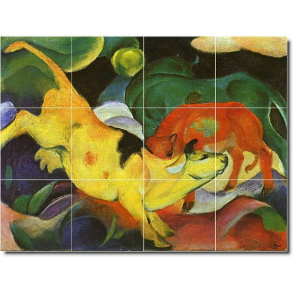 Ceramic Tile Mural-Franz Marc Animals Painting 27. 17" w x 12.75" h using (12) 4.25 x 4.25 ceramic tiles