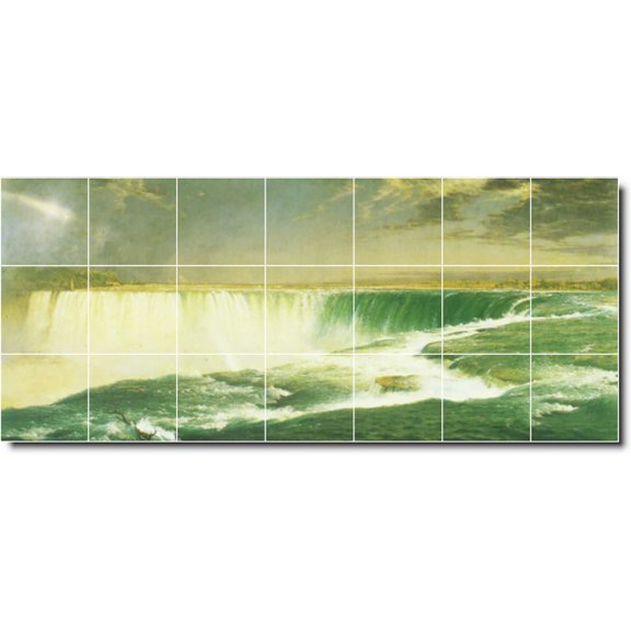 Ceramic Tile Mural-Frederic Church Waterfalls Wall Tile Mural 30. 42" w x 18" h using (21) 6 x 6 ceramic tiles