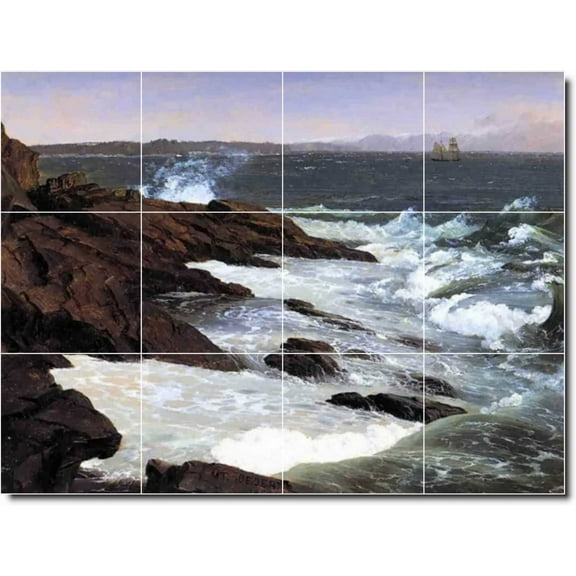 Ceramic Tile Mural-Frederic Church Waterfront Painting 177. 17" w x 12.75" h using (12) 4.25 x 4.25 ceramic tiles