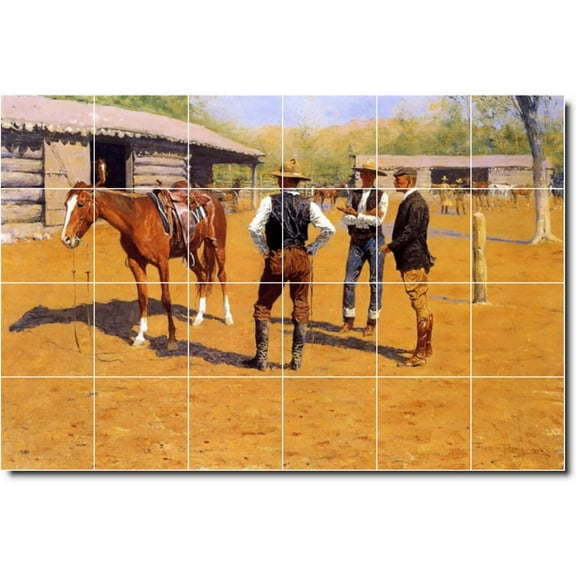 Ceramic Tile Mural-Frederic Remington Horses Painting 12. 25.5" w x 17" h using (24) 4.25 x 4.25 ceramic tiles