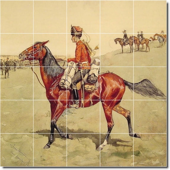 Ceramic Tile Mural-Frederic Remington Horses Painting 13. 60" w x 60" h using (25) 12 x 12 ceramic tiles