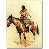 Ceramic Tile Mural-Frederic Remington Indians Floor Tile Mural 23. 12.75" w x 17" h using (12) 4.25 x 4.25 ceramic tiles