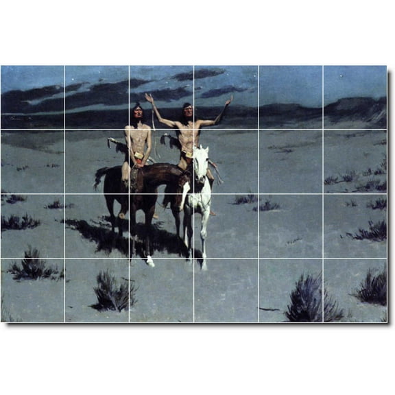 Ceramic Tile Mural-Frederic Remington Indians Kitchen Tile Mural 26. 25.5" w x 17" h using (24) 4.25 x 4.25 ceramic tiles