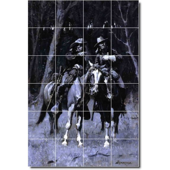 Ceramic Tile Mural-Frederic Remington Indians Shower Tile Mural 27. 32" w x 48" h using (24) 8 x 8 ceramic tiles