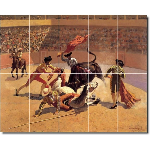 Ceramic Tile Mural-Frederic Remington Sports Painting 2. 21.25" w x 17" h using (20) 4.25 x 4.25 ceramic tiles