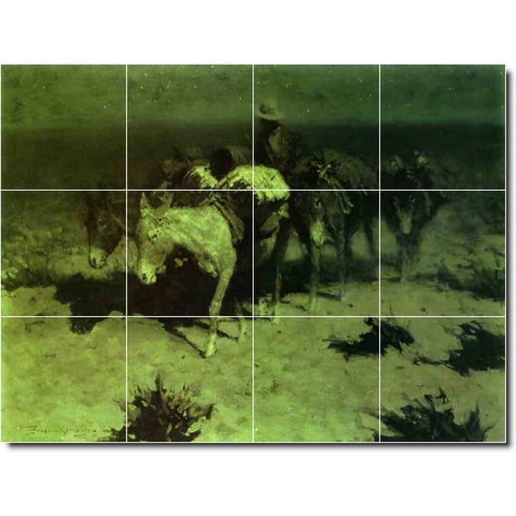 Ceramic Tile Mural-Frederic Remington Western 7. 24" w x 18" h using (12) 6 x 6 ceramic tiles