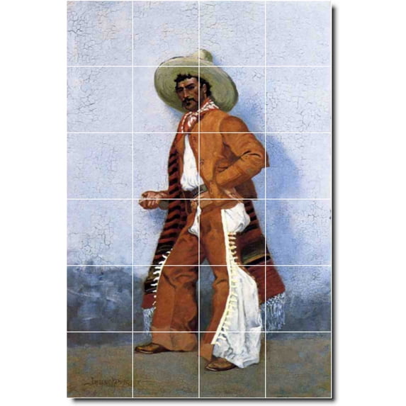 Ceramic Tile Mural-Frederic Remington Western Backsplash Tile Mural 1. 24" w x 36" h using (24) 6 x 6 ceramic tiles