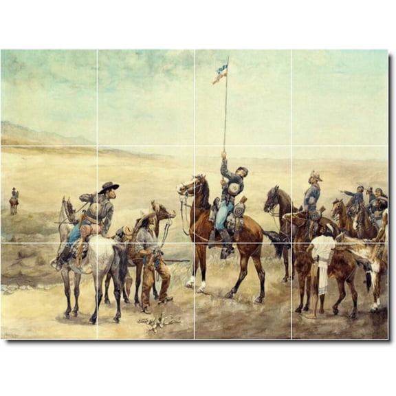 Ceramic Tile Mural-Frederic Remington Western Backsplash Tile Mural 3. 17" w x 12.75" h using (12) 4.25 x 4.25 ceramic tiles