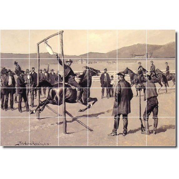Ceramic Tile Mural-Frederic Remington Western Bathroom Tile Mural 4. 25.5" w x 17" h using (24) 4.25 x 4.25 ceramic tiles