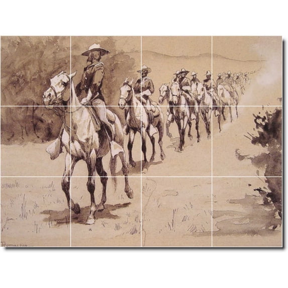 Ceramic Tile Mural-Frederic Remington Western Custom Tile Mural 10. 32" w x 24" h using (12) 8 x 8 ceramic tiles
