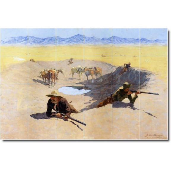 Ceramic Tile Mural-Frederic Remington Western Floor Tile Mural 13. 48" w x 32" h using (24) 8 x 8 ceramic tiles