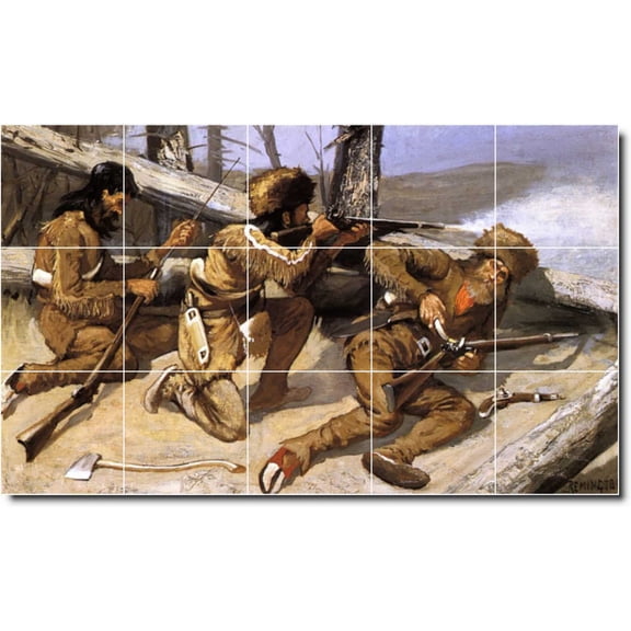 Ceramic Tile Mural-Frederic Remington Western Kitchen Tile Mural 16. 60" w x 36" h using (15) 12 x 12 ceramic tiles