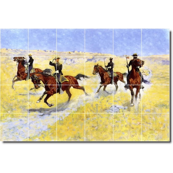 Ceramic Tile Mural-Frederic Remington Western Kitchen Tile Mural 17. 36" w x 24" h using (24) 6 x 6 ceramic tiles