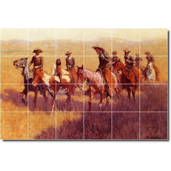 Ceramic Tile Mural-Frederic Remington Western Painting 71. 25.5" w x 17" h using (24) 4.25 x 4.25 ceramic tiles