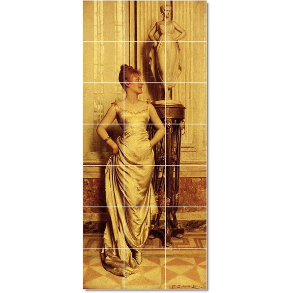 Ceramic Tile Mural-Frederic Soulacroix Women Painting 83. 12.75" w x 29.75" h using (21) 4.25 x 4.25 ceramic tiles