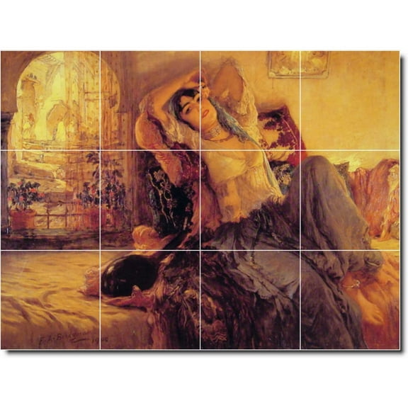Ceramic Tile Mural-Frederick Bridgman Country Painting 135. 17" w x 12.75" h using (12) 4.25 x 4.25 ceramic tiles