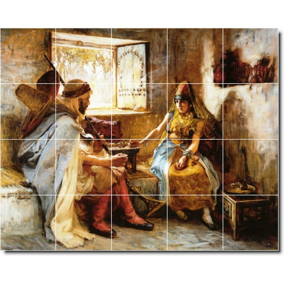 Ceramic Tile Mural-Frederick Bridgman Historical Floor Tile Mural 5. 21.25" w x 12.75" h using (15) 4.25 x 4.25 ceramic tiles