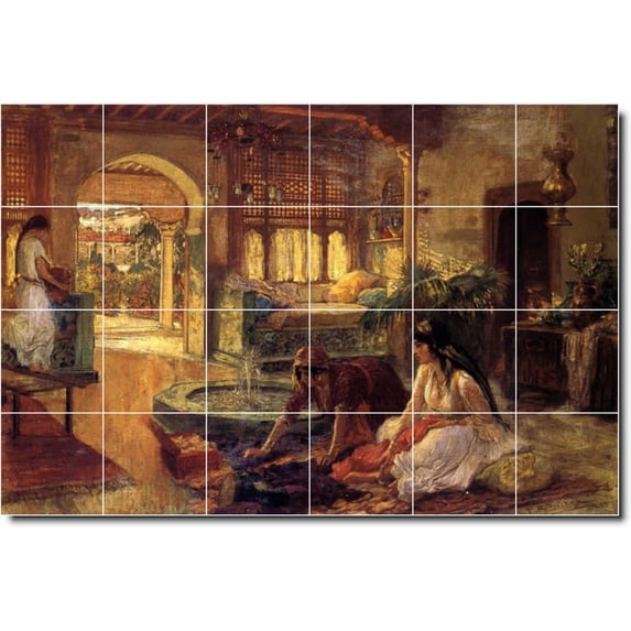 Ceramic Tile Mural-Frederick Bridgman Village Painting 53. 17" w x 12.75" h using (12) 4.25 x 4.25 ceramic tiles
