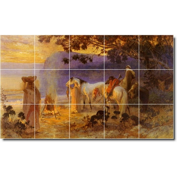 Ceramic Tile Mural-Frederick Bridgman Waterfront Painting 186. 25.5" w x 12.75" h using (18) 4.25 x 4.25 ceramic tiles