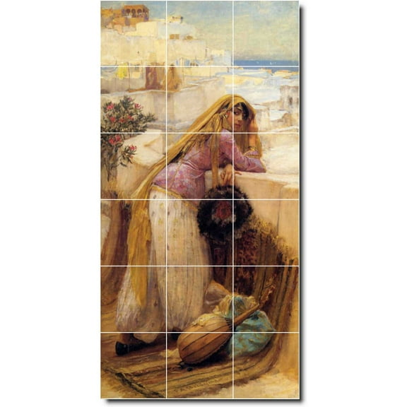 Ceramic Tile Mural-Frederick Bridgman Waterfront Painting 187. 25.5" w x 12.75" h using (18) 4.25 x 4.25 ceramic tiles