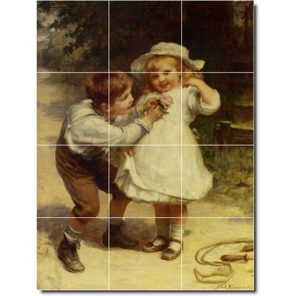 Ceramic Tile Mural-Frederick Morgan Children Painting 26. 12.75" w x 17" h using (12) 4.25 x 4.25 ceramic tiles