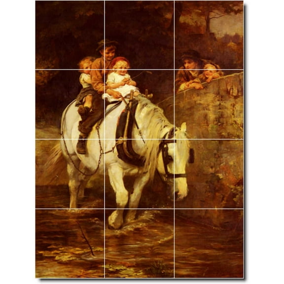Ceramic Tile Mural-Frederick Morgan Horses Painting 19. 12.75" w x 17" h using (12) 4.25 x 4.25 ceramic tiles