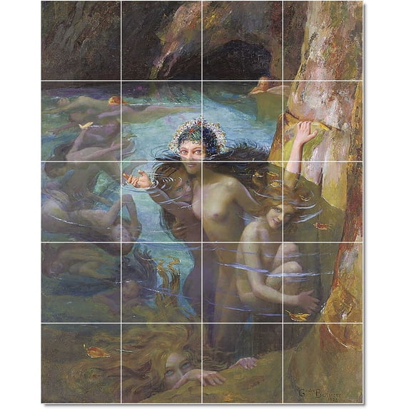 Ceramic Tile Mural-Gaston Bussiere Mythology Tile Mural Traditional Home Renovation. 17" w x 21.25" h using (20) 4.25 x 4.25 ceramic tiles