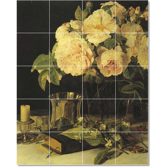 Ceramic Tile Mural-Georg Waldmuller Ferdinand Flowers Tile Mural Modern House Decor. 32" w x 40" h using (20) 8 x 8 ceramic tiles