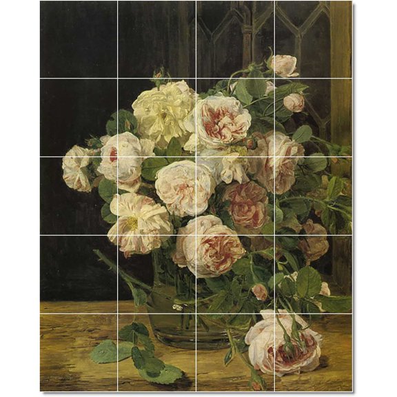 Ceramic Tile Mural-Georg Waldmuller Ferdinand Flowers Tile Mural Modern House Renovate. 24" w x 30" h using (20) 6 x 6 ceramic tiles