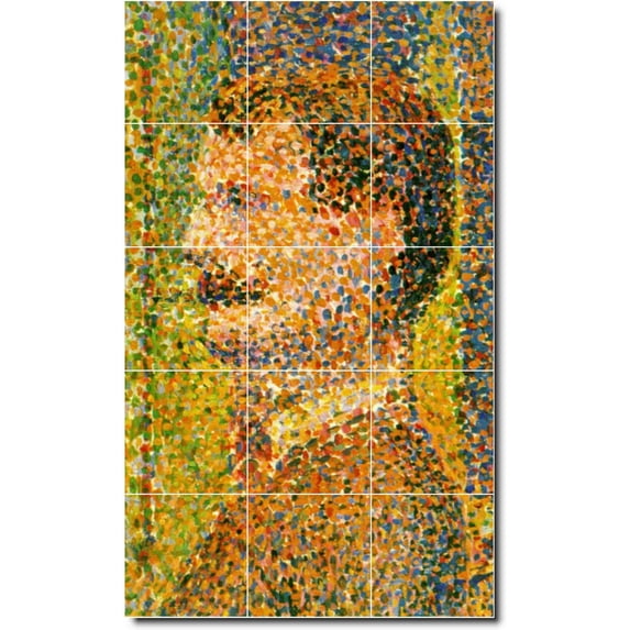 Ceramic Tile Mural-Georges Seurat Abstract Floor Tile Mural 23. 24" w x 40" h using (15) 8 x 8 ceramic tiles
