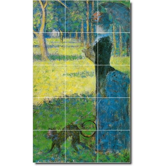 Ceramic Tile Mural-Georges Seurat Country Painting 154. 12.75" w x 21.25" h using (15) 4.25 x 4.25 ceramic tiles