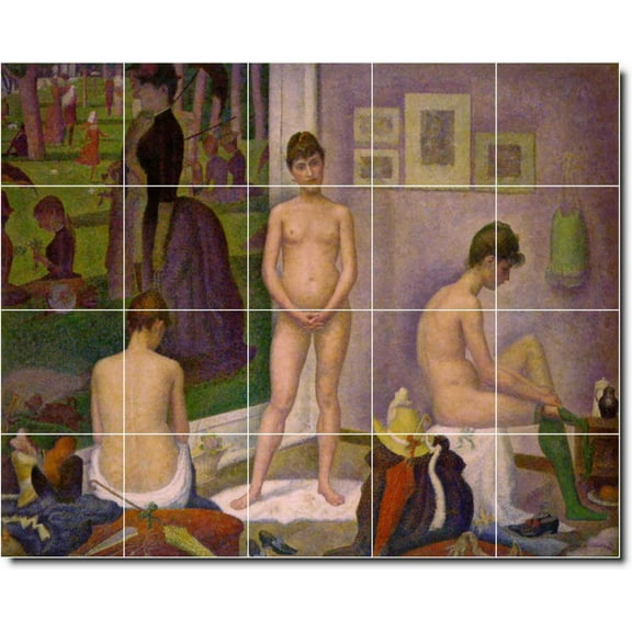 Ceramic Tile Mural-Georges Seurat Nudes Wall Tile Mural 29. 21.25" w x 17" h using (20) 4.25 x 4.25 ceramic tiles