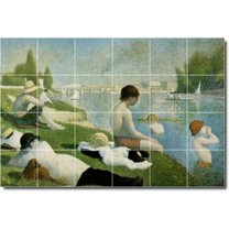 Ceramic Tile Mural-Georges Seurat Waterfront Painting 191. 25.5" w x 17" h using (24) 4.25 x 4.25 ceramic tiles