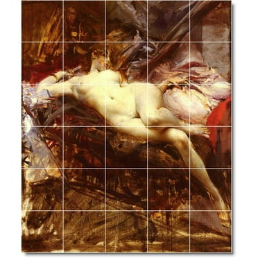 Ceramic Tile Mural-Giovanni Boldini Nudes Floor Tile Mural 13. 21.25" w x 25.5" h using (30) 4.25 x 4.25 ceramic tiles