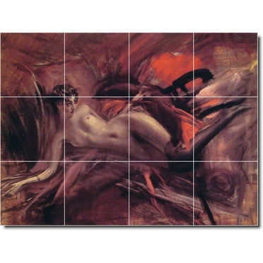 Ceramic Tile Mural-Giovanni Boldini Nudes Wall Tile Mural 14. 17" w x 12.75" h using (12) 4.25 x 4.25 ceramic tiles