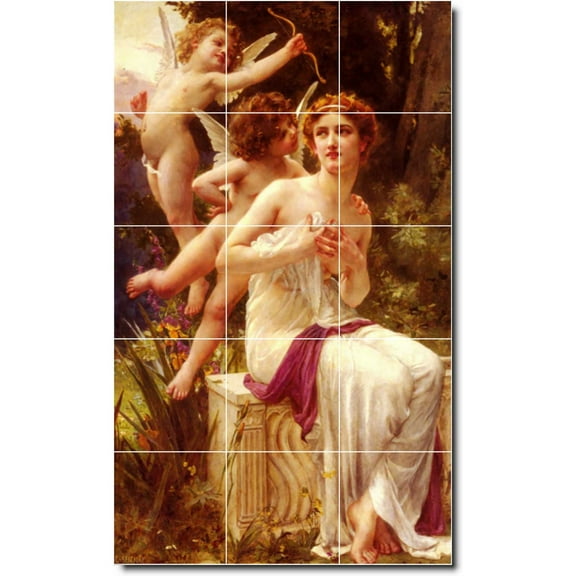 Ceramic Tile Mural-Guillaume Seignac Angels Backsplash Tile Mural 1. 12.75" w x 21.25" h using (15) 4.25 x 4.25 ceramic tiles