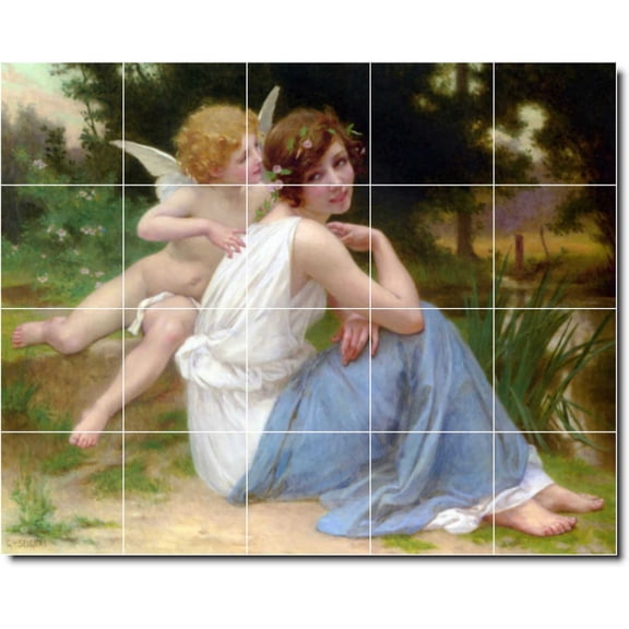 Ceramic Tile Mural-Guillaume Seignac Angels Floor Tile Mural 5. 30" w x 24" h using (20) 6 x 6 ceramic tiles