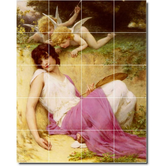 Ceramic Tile Mural-Guillaume Seignac Angels Floor Tile Mural 6. 17" w x 21.25" h using (20) 4.25 x 4.25 ceramic tiles