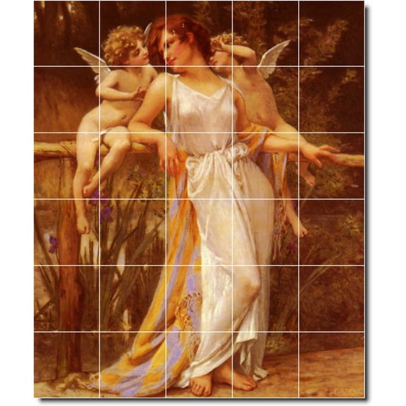 Ceramic Tile Mural-Guillaume Seignac Angels Kitchen Tile Mural 8. 30" w x 36" h using (30) 6 x 6 ceramic tiles