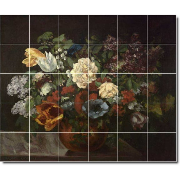 Ceramic Tile Mural-Gustave Courbet Flowers Custom Tile Mural 14. 48" w x 40" h using (30) 8 x 8 ceramic tiles