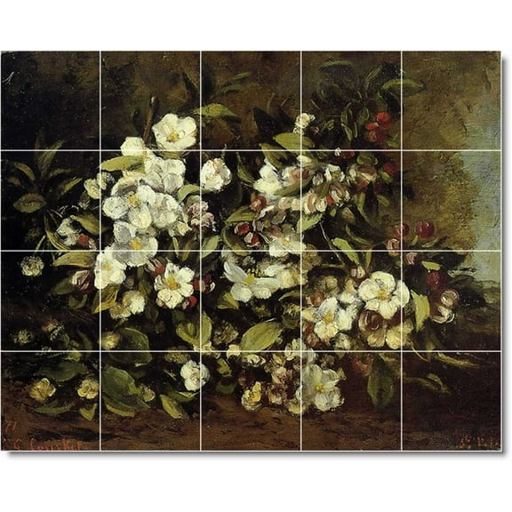 Ceramic Tile Mural-Gustave Courbet Flowers Shower Tile Mural 16. 40" w x 32" h using (20) 8 x 8 ceramic tiles
